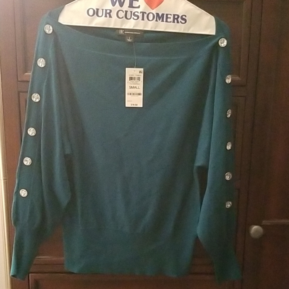 INC - International Concepts Collection Teal Off-the-Shoulder Sweater Womens S